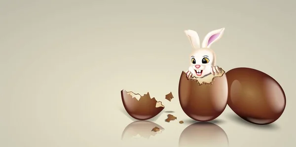 Illustration Shows Aster Motif Background Bunny Broken Chocolate Egg — Stock Vector