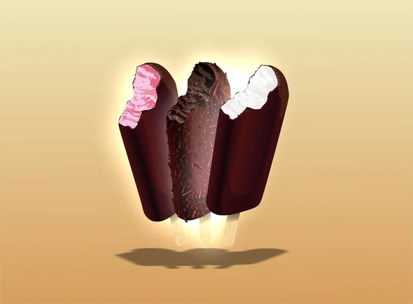 Рисунке Показаны Три Вкусных Фруктовых Мороженого Покрытых Шоколадом Бригадейро Клубникой — стоковое фото