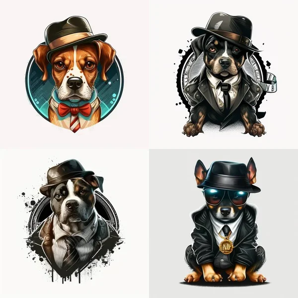 funny dog logo - sticker, gangster dog logo - sticker, cute dog logo - sticker, boss dog logo - sticker