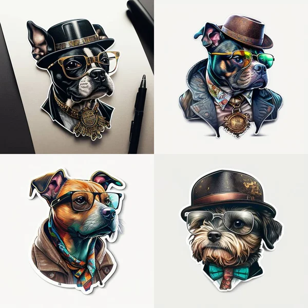 funny dog logo - sticker, gangster dog logo - sticker, cute dog logo - sticker, boss dog logo - sticker