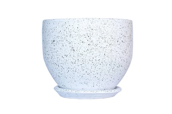 Moderno Vaso Fiori Pois Bianco Con Piattino Isolato Sfondo Bianco — Foto Stock