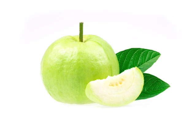 Guava Frukt Med Blad Isolerad Vit Bakgrund Whit Klippning Väg — Stockfoto