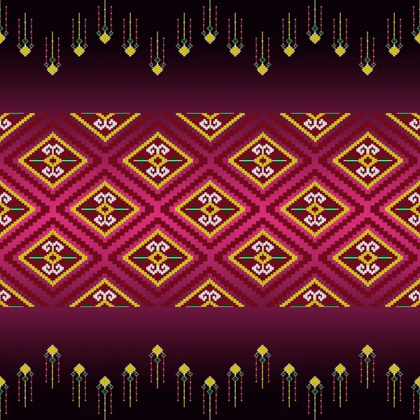 美しいカラフルなタイのニット刺繍 黒の背景に伝統的な幾何学的な民族東洋のパターン クリッピングパスとタイのパターン文化 — ストック写真