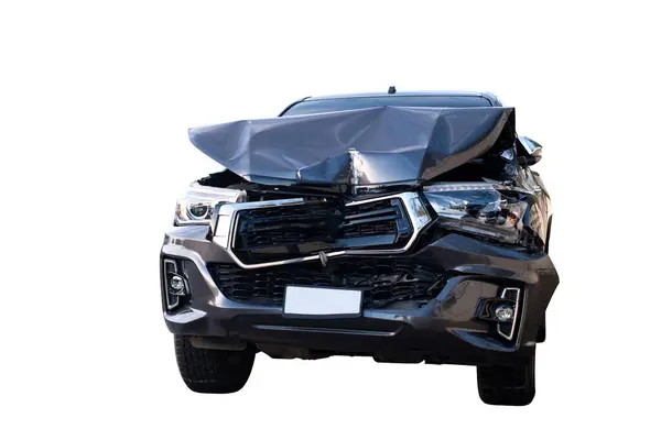 자동차 자동차의 전망은 도로에 사고로 손상받을 손상된 자동차 보험과 배경에 스톡 사진