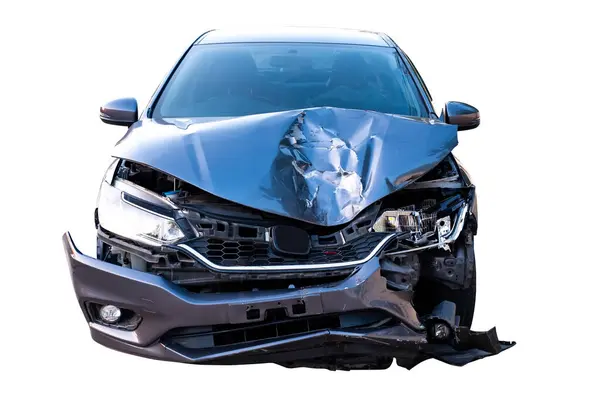 Car crash, Front view of modern black car get damaged by accident on the road. damaged cars after collision. isolated on white background with clipping path include