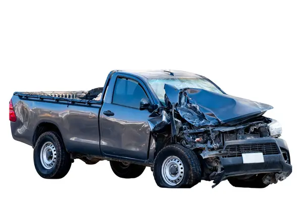 Teljes Test Előre Oldalra Néző Fekete Pickup Autó Megsérül Véletlenül Stock Fotó