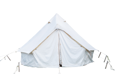 Beyaz lüks kamp çadırı, şeffaf arka planda izole edilmiş uzun bir küredir. Açık hava maceraları, yürüyüş ve doğa seyahatleri için mükemmel. Grafik tasarımı için geniş ve dayanıklı PNG Dosyası