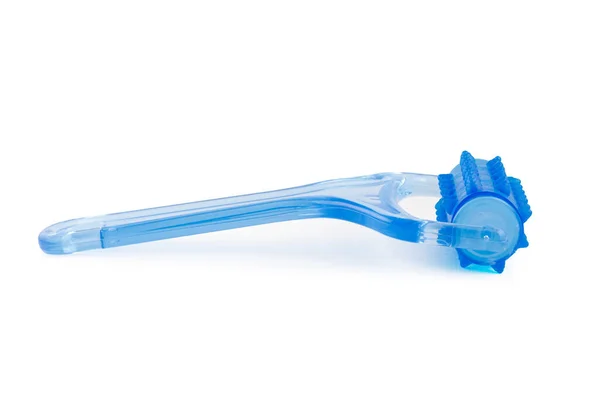 Masajeador Plástico Azul Sobre Fondo Blanco Aislado Cerca Profundidad Total — Foto de Stock