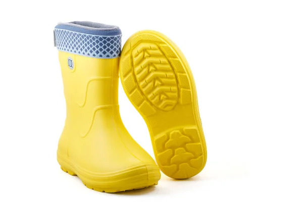 Жовті Гумові Чоботи Ізольовані Білому Тлі Дитяче Взуття Повна Глибина — стокове фото