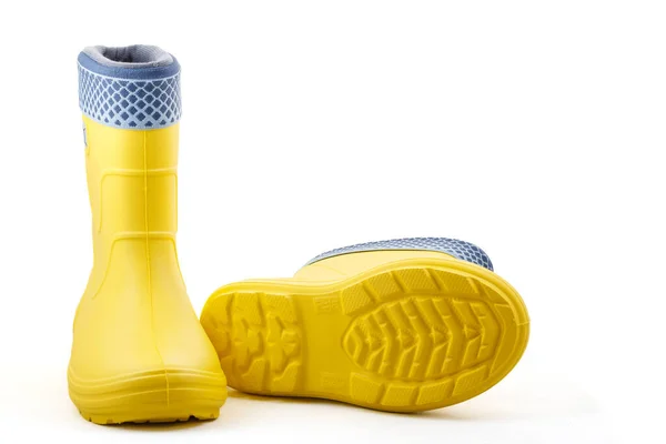 Botas Goma Amarillas Aisladas Sobre Fondo Blanco Zapatos Para Niños — Foto de Stock