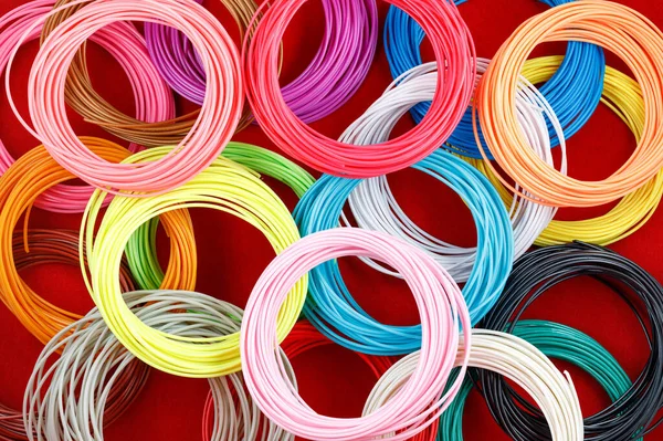 Conjunto Plástico Colorido Pla Abs Filamentos Para Uma Caneta Fundo — Fotografia de Stock