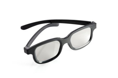 Beyaz arka planda izole edilmiş plastik 3D gözlükler. Kapat.