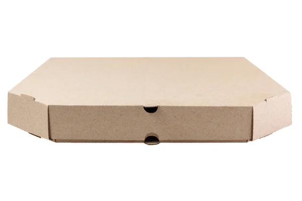 stock image Closeup of a cardboard pizza box. Box isolated on a white background.