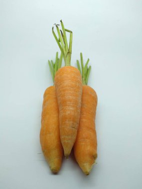 Beyaz arka planda sıralanmış havuçlar.