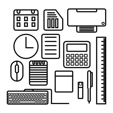Ofis ve iş simgelerinin vektör illüstrasyonlarının toplanması