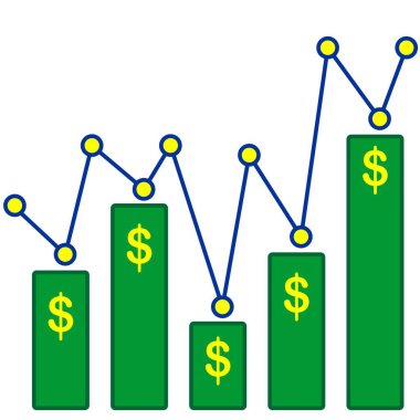 Dolar banknotu yukarı ve aşağı bar tablosu ikon vektör illüstrasyonu