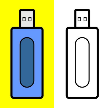 Beyaz ve sarı izolasyonda usb sürücüsü simgesinin vektör çizimi