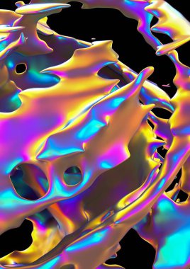 Organic Iridescent Shapes Render. Abstract Futuristic Art clipart