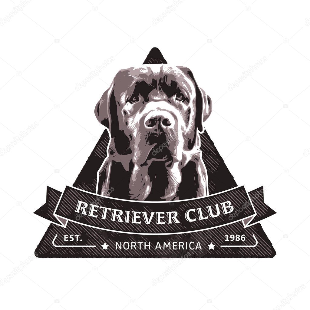 Retriever Club Logo Vector. Vintage Dog Illustration