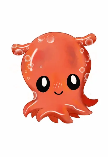Cute Red Baby Octopus Idea Icon Books Children Art Cartoon — Stock Photo, Image