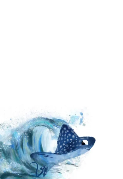 Искусство Иллюстрации Синего Ската Морской Волной Идея Детского Искусства Книг — стоковое фото