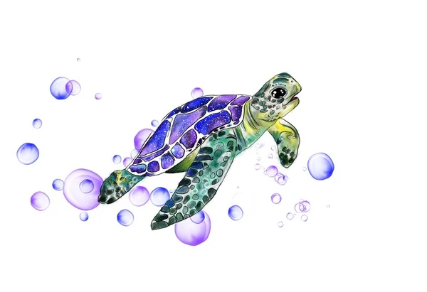 Illustration Rymdsköldpadda Med Bubblor Idé För Tecknad Film Ikon Barnböcker — Stockfoto