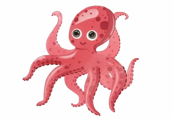 Cartoon Red Ocean Octopus Idea Icon Food Childrens Art Books — Stock Photo, Image