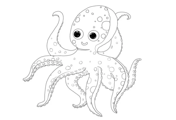 Černobílé Ilustrace Roztomilé Mořské Chobotnice Nápad Omalovánky Ikony Nebo Dětské — Stock fotografie