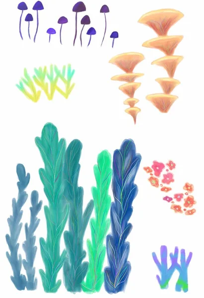卡通水下植物 儿童艺术的概念 — 图库照片