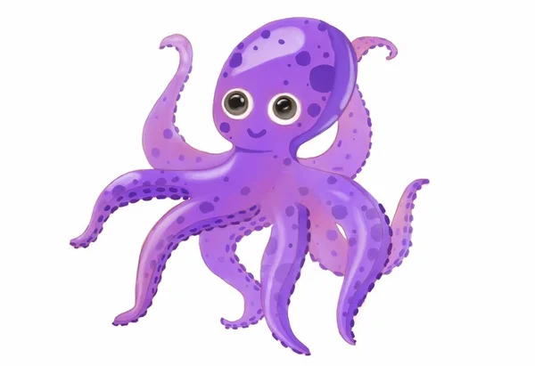 Cartoon Violet Ocean Octopus Idea Icon Food Childrens Art Books — Stock Photo, Image