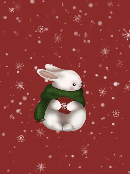 カップでクリスマス暖かいウサギのグラフィックイラスト アート 子供漫画 デザインのためのアイデア — ストック写真