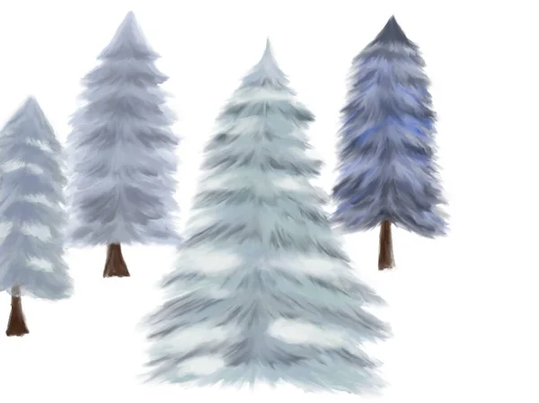 冬雪中树木的水彩画 印刷品 儿童艺术 贴纸等概念 — 图库照片