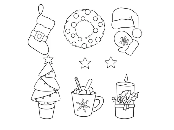 Czarno Biała Graficzna Ilustracja Dekoracji Świątecznych Zimowa Kolekcja Pomysł Ikony — Zdjęcie stockowe