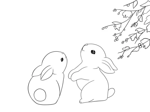 Ilustración Blanco Negro Dos Conejos Idea Para Dibujos Animados Línea —  Fotos de Stock
