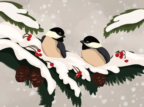 Grafische Illustration Schöner Vögel Die Auf Einem Baum Sitzen Idee — Stockfoto