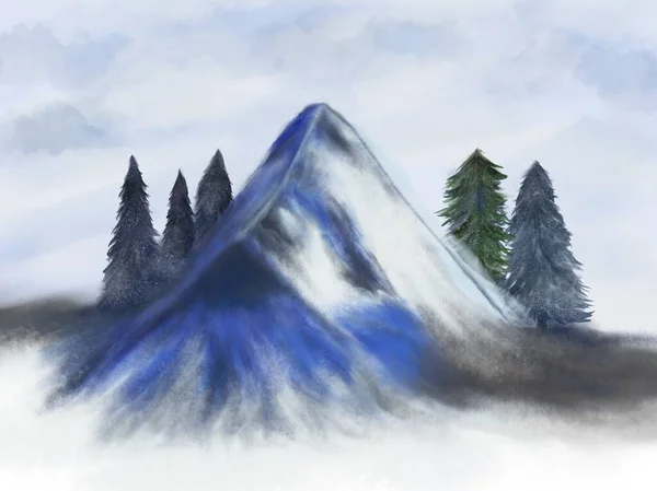 Υδατογραφία Απεικόνιση Των Χειμερινών Βουνών Δέντρα Ιδέα Για Εκτύπωση Background — Φωτογραφία Αρχείου