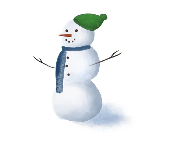 美しい服を着た幸せな雪だるまの水彩イラスト 子供の本 ステッカーのアイデア — ストック写真