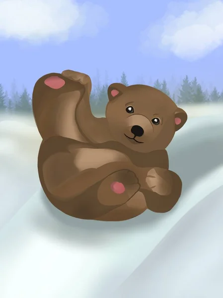 Графічна Ілюстрація Веселого Маленького Плюшевого Ведмедика Взимку Ідея Мультфільму Книг — стокове фото