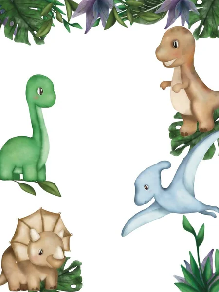 Υδατογραφία Κολάζ Εικονογράφηση Χαριτωμένο Μικρό Δεινόσαυροι Μωρό Ιδέα Για Χρόνια — Φωτογραφία Αρχείου