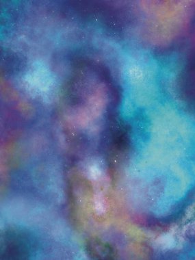 Graphic illustration of galaxy universe space , colourful background. Space stars and nebula as purple abstract backside. Idea for banner, poster, science picture for childrens