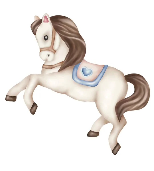 Watercolor Illustration Lovely Baby Pony Blue Costume Decoration Brown Hair — Stock Photo, Image