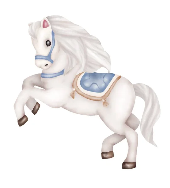 Tecknad Fantasi Häst Isolerad Vit Bakgrund För Barn Akvarell Illustration Stockbild