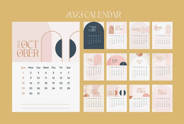 Ästhetische Kalendervorlage 2023 Neues Jahr Planer Geometrie Design — Stockvektor