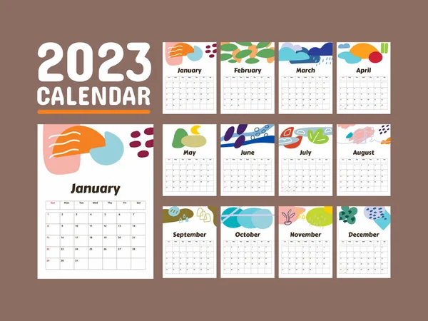 Año Nuevo 2023 Plantilla Planificador Calendario Plantilla Geometría Abstracta — Archivo Imágenes Vectoriales