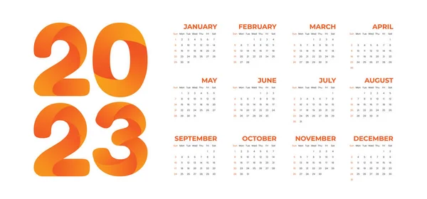 Einfache Orange 2023 Neujahrskalender Vorlage — Stockvektor