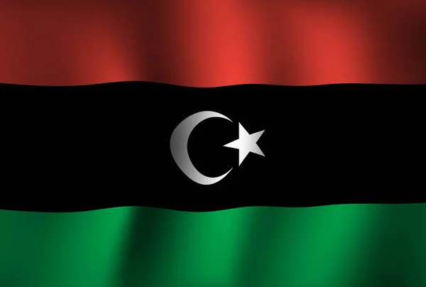 Hintergrund Der Libyschen Flagge Weht Nationaler Unabhängigkeitstag Banner Tapete — Stockvektor