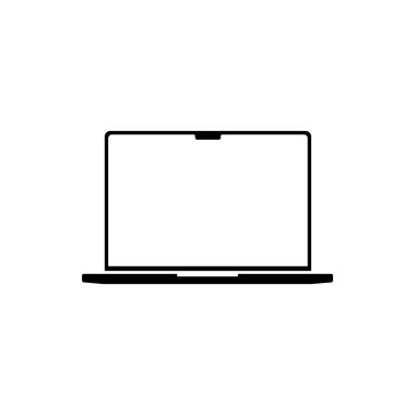 Yeni dizüstü bilgisayar sembolü. En hızlı yonga setine sahip dizüstü bilgisayar simgesi. Kamera çentiğiyle basit Not Defteri