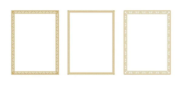 Decorative Ornament Square Frame Set Simple Gold Line Border Photo — Stock Vector