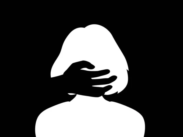 Begreppet Våld Trakasserier Silhuett Kvinnans Huvud Och Hand — Stock vektor