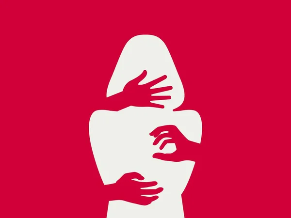 女人的轮廓 骚扰矢量图解 男人的手碰女人 对妇女的暴力 工作场所欺凌概念 平面概念 受害者 — 图库矢量图片